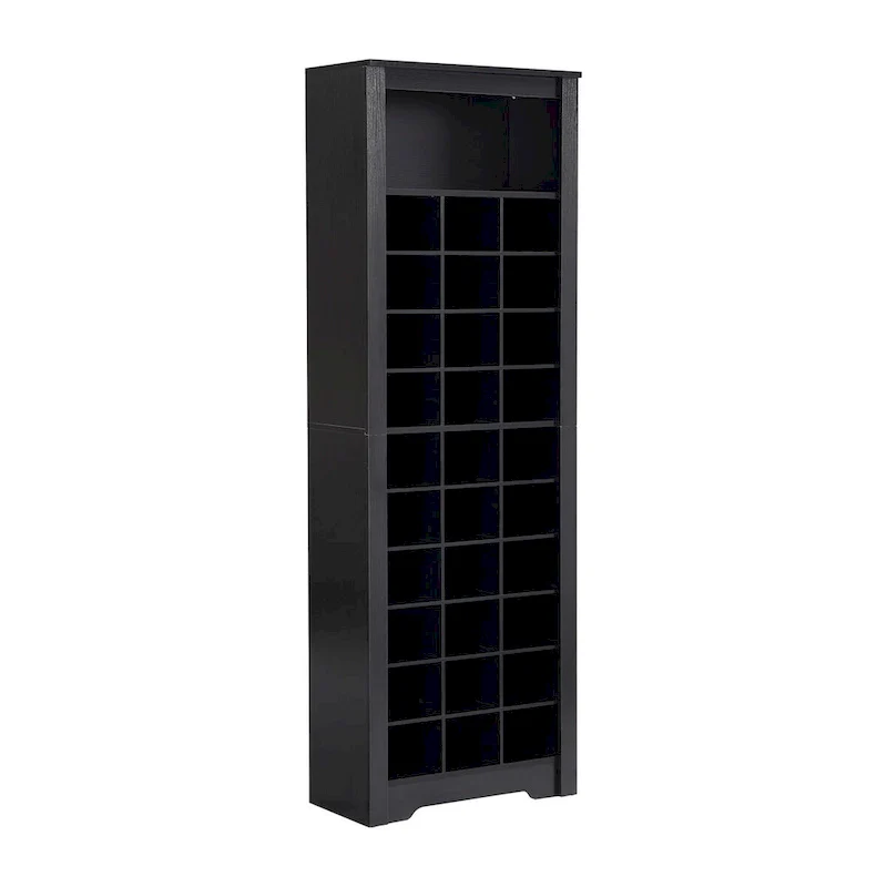 Tall Shoe Cabinet with 30 Cubbies and Upper Storage Compartment