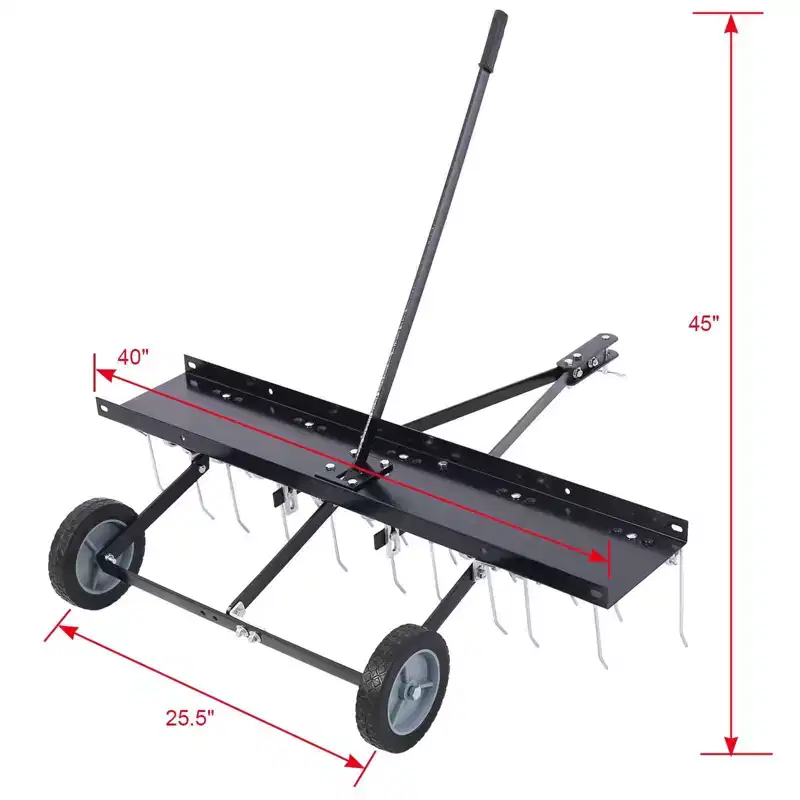 NAYSAYE Manual Lawn Mower Lawn Dethatcher Tow Behind Sweeper Rake Grass Lifter for Outdoor Yard Garden, Black, 41.3*12.2*3.8