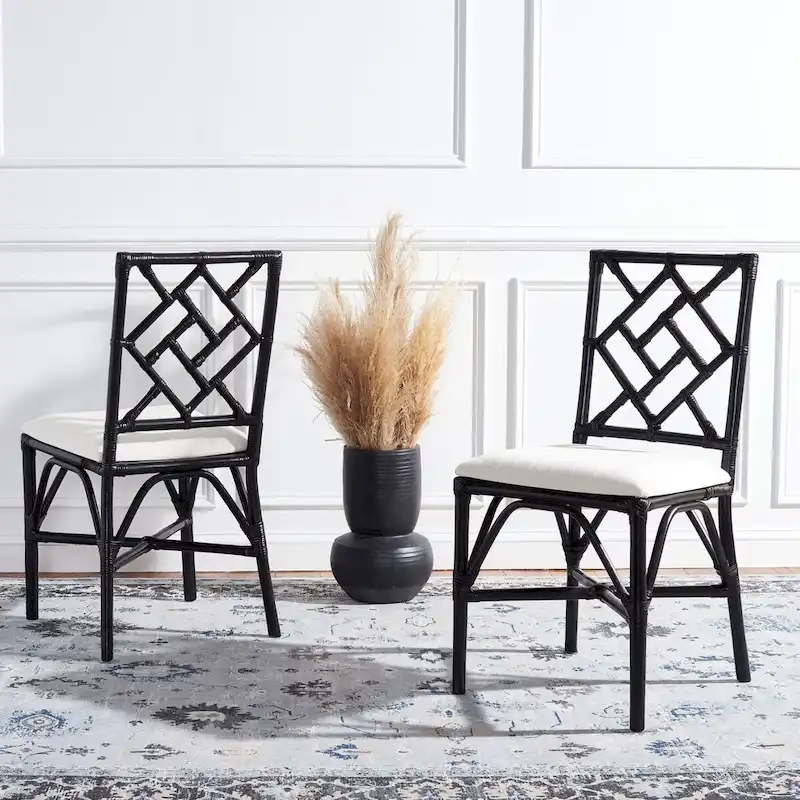 SAFAVIEH Maye Rattan Accent Chair with Cushion (Set of 2) - 18.5 W x 20.9 L x 35.8 H - 19Wx21Dx36H