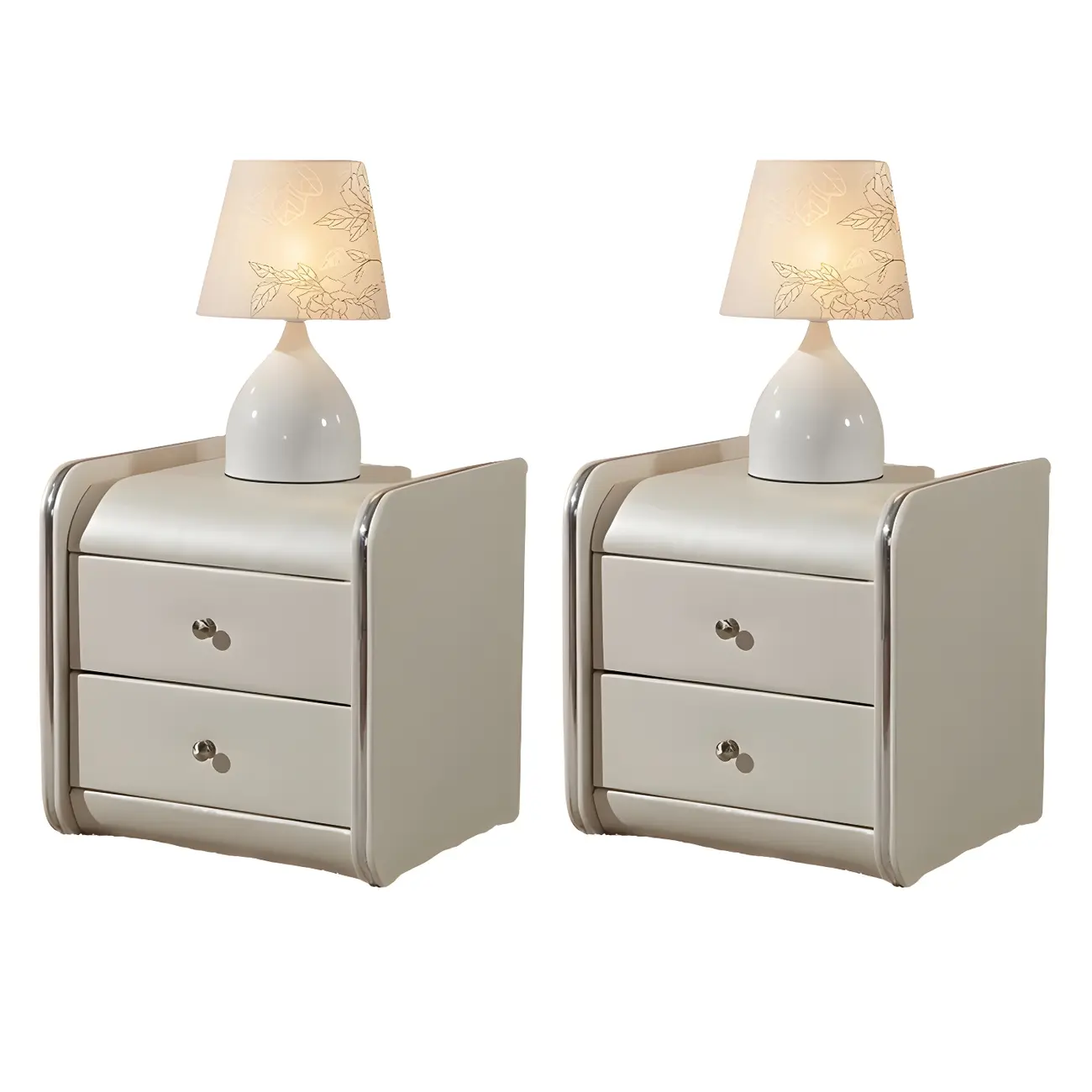 Luxurious Glossy Leather Wooden 2 Drawer Black Nightstand