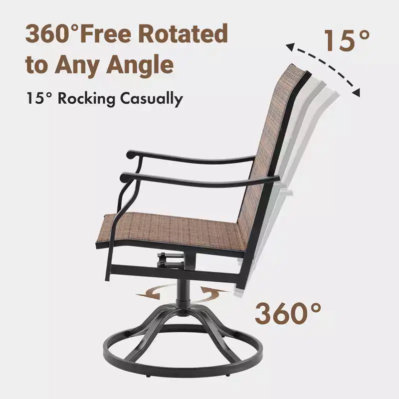 GDFStudio Aiko Modern Metal Patio Swivel Dining Chairs with Padded Textilene Fabric (Set of 2)