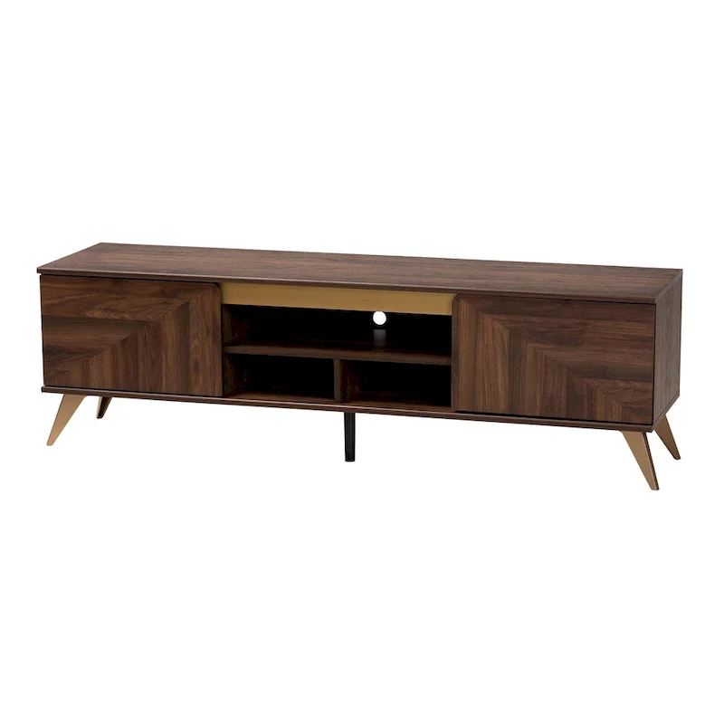 Mid-Century Modern Transitional Walnut Brown Finished Wood 2-Door TV Stand