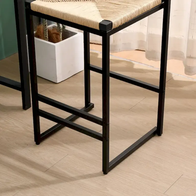 Counter Height Bar Stools Set of 2, Kichen Island Chairs with Back, Armless Dinning Room Chairs with Hand Weave