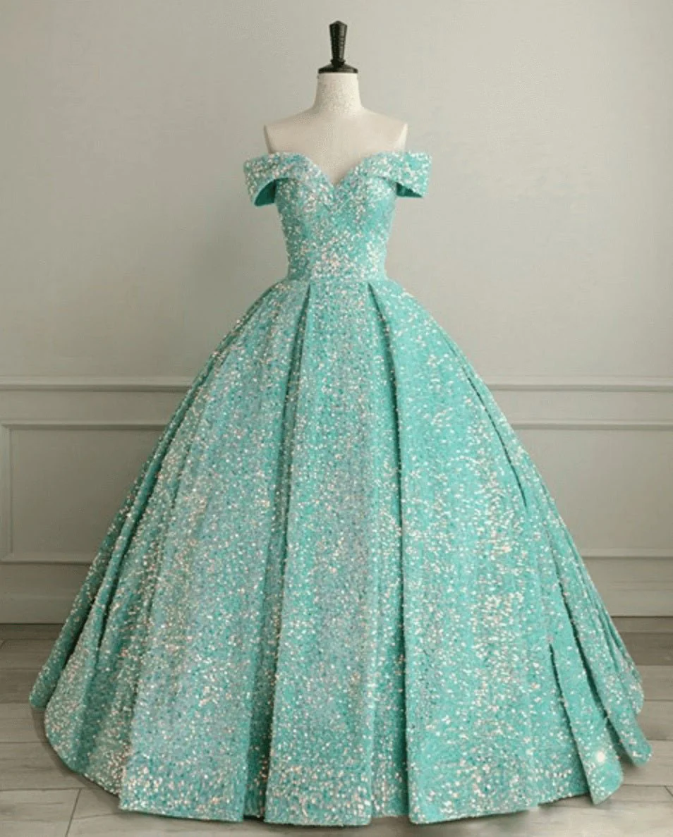 Pink Off The Shoulder Sequined Ball Gown Quinceanera Dresses