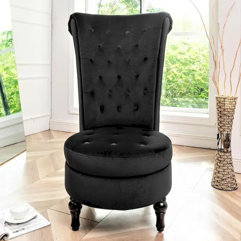Velvet High Back Vanity Chair - Multiple Colors, Tufted Design, Single Seat