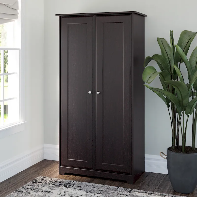 Tall 2-Door Storage Cabinet with Adjustable Shelves – Espresso Oak / Linen White Oak / Modern Gray / Reclaimed Pine