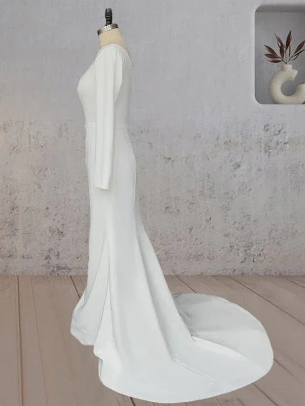 Mermaid Scoop Neck V Back Satin Wedding Dress