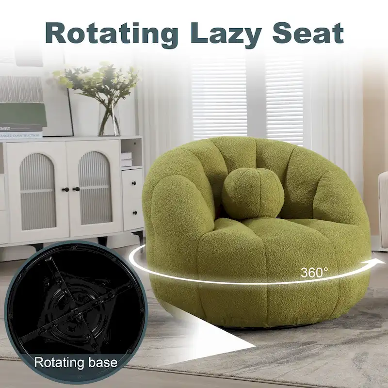 HOMEFUN Boucle Upholstered Round Lazy Cozy Bean Bag Chair With a Pillow