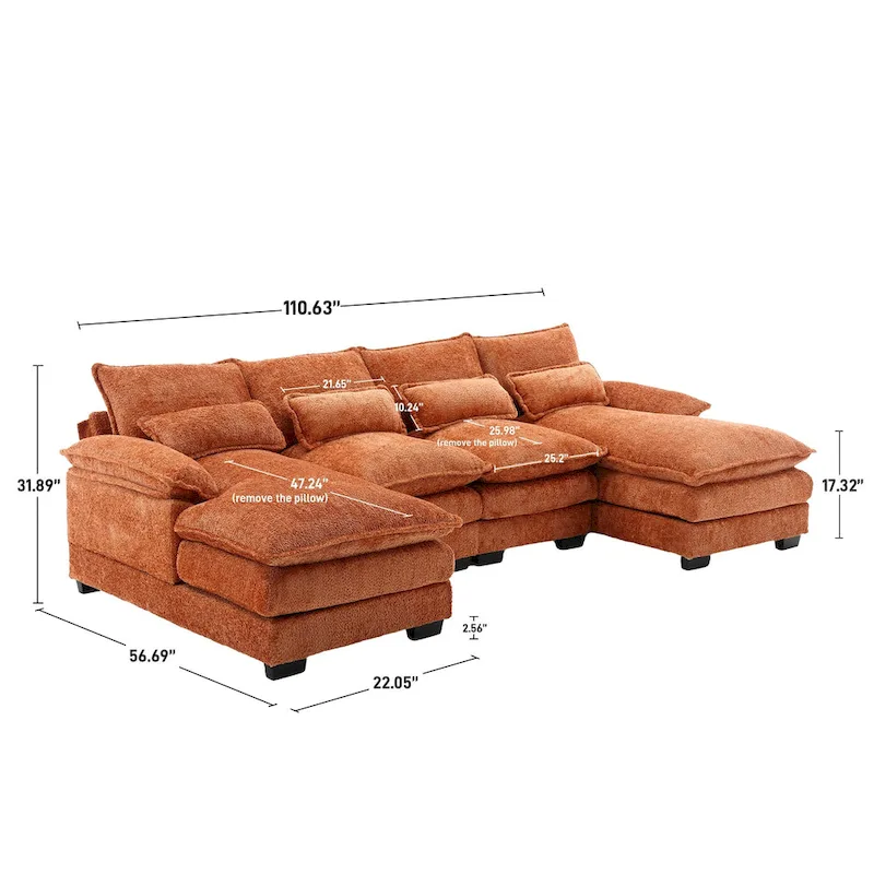 Ouyessir Large Chenille Fabric U-shaped Sectional Sofa with Cushions