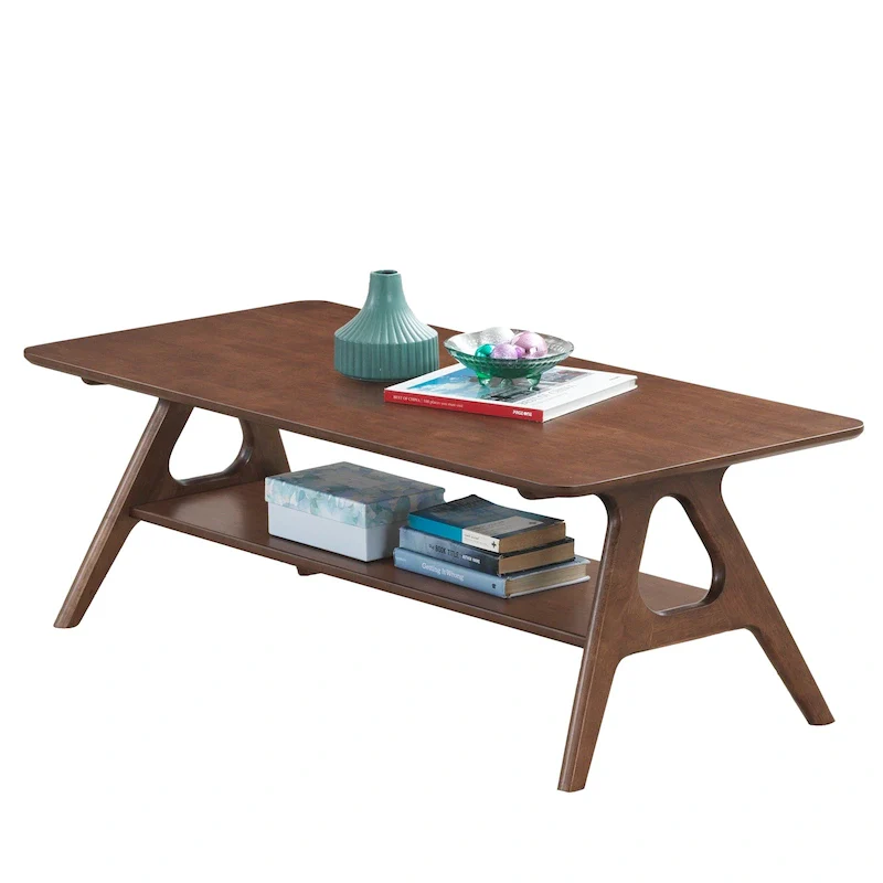 Roundhill Furniture Arona Mid-Century Modern Wood Coffee Table with Shelf