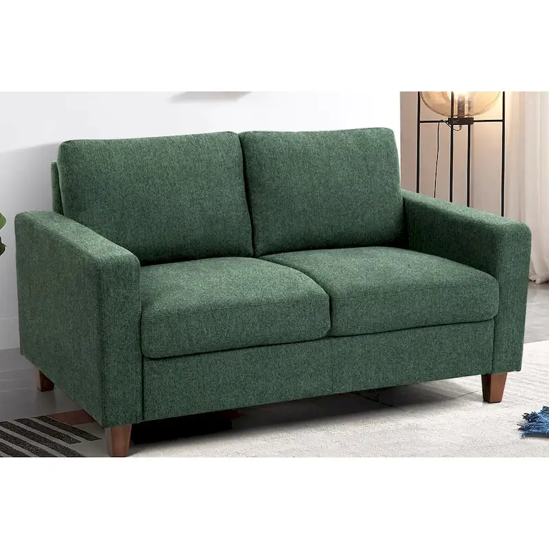 Upholstered Loveseat with Square Arms – Beige / Green / Orange / Grey, Mid-Century Modern, Seats 2