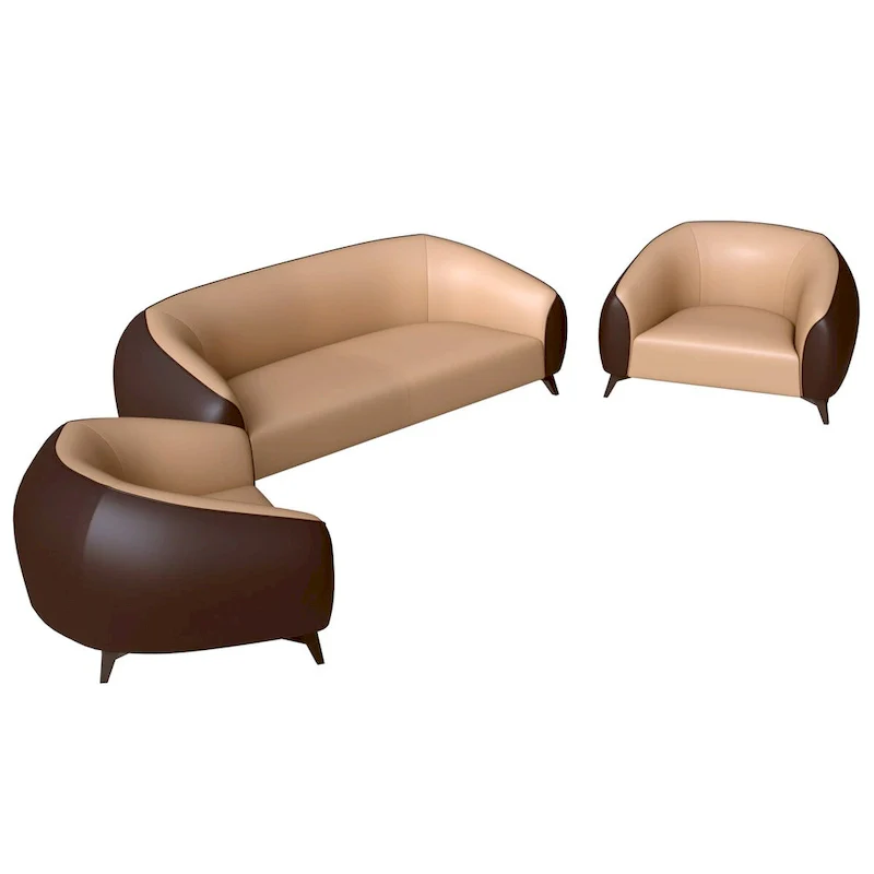 3-Piece Sofa Set Upholstered PU Leather with Solid Wood Frame and Steel Legs Opula Series by LeisureMod