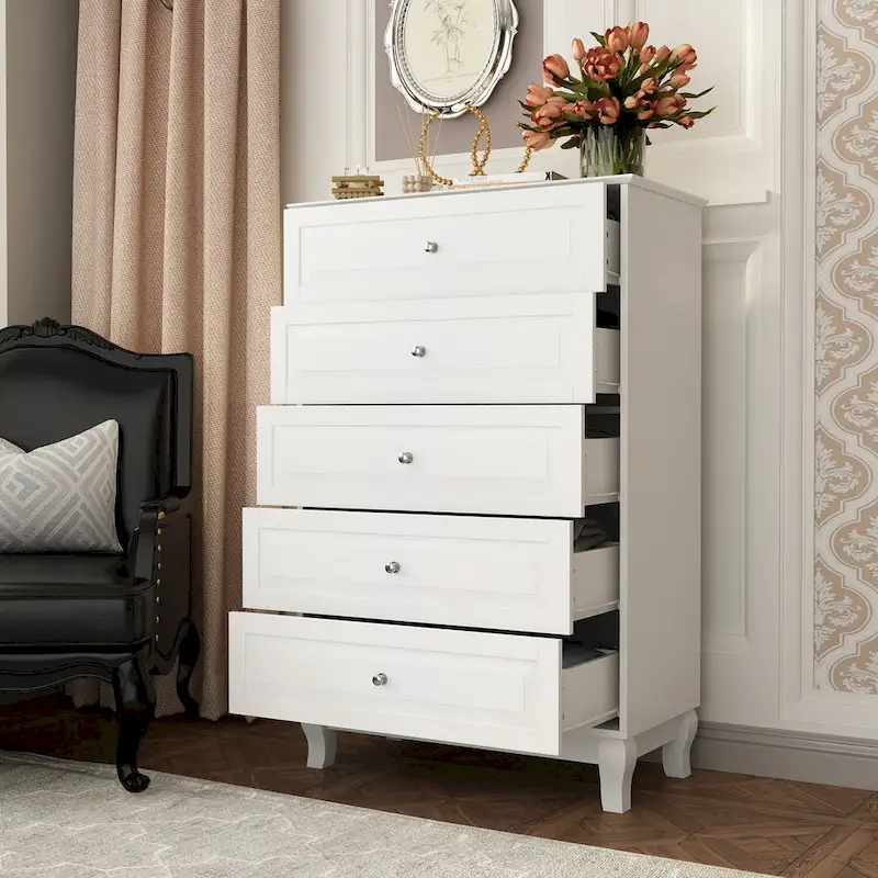 Chest of Drawers Tall 5 Drawer Dresser, Wood Dresser End Table Console