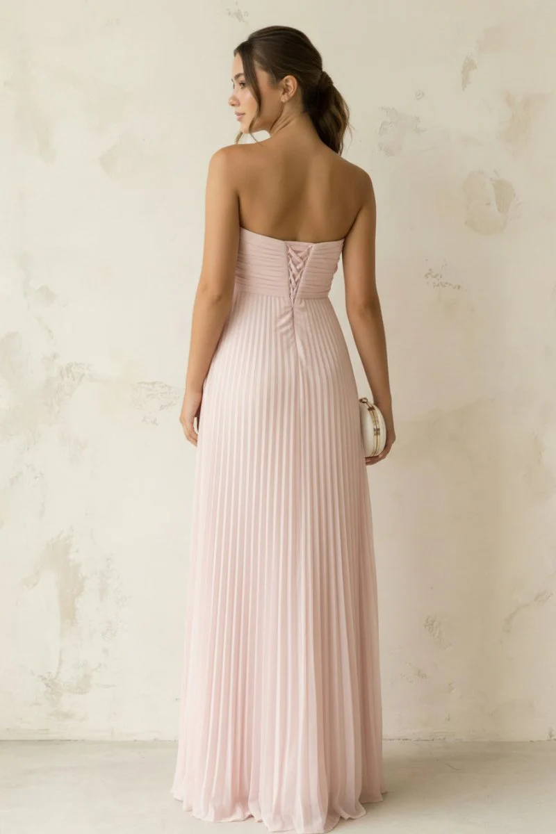 A Line Light Pink Strapless Chiffon Long Prom Dress