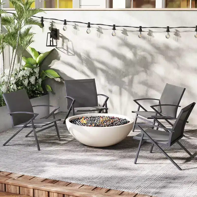 Costway Patio Chairs Set of 2/4 with Heavy Duty Metal Frame Curved Backrests and Armrests