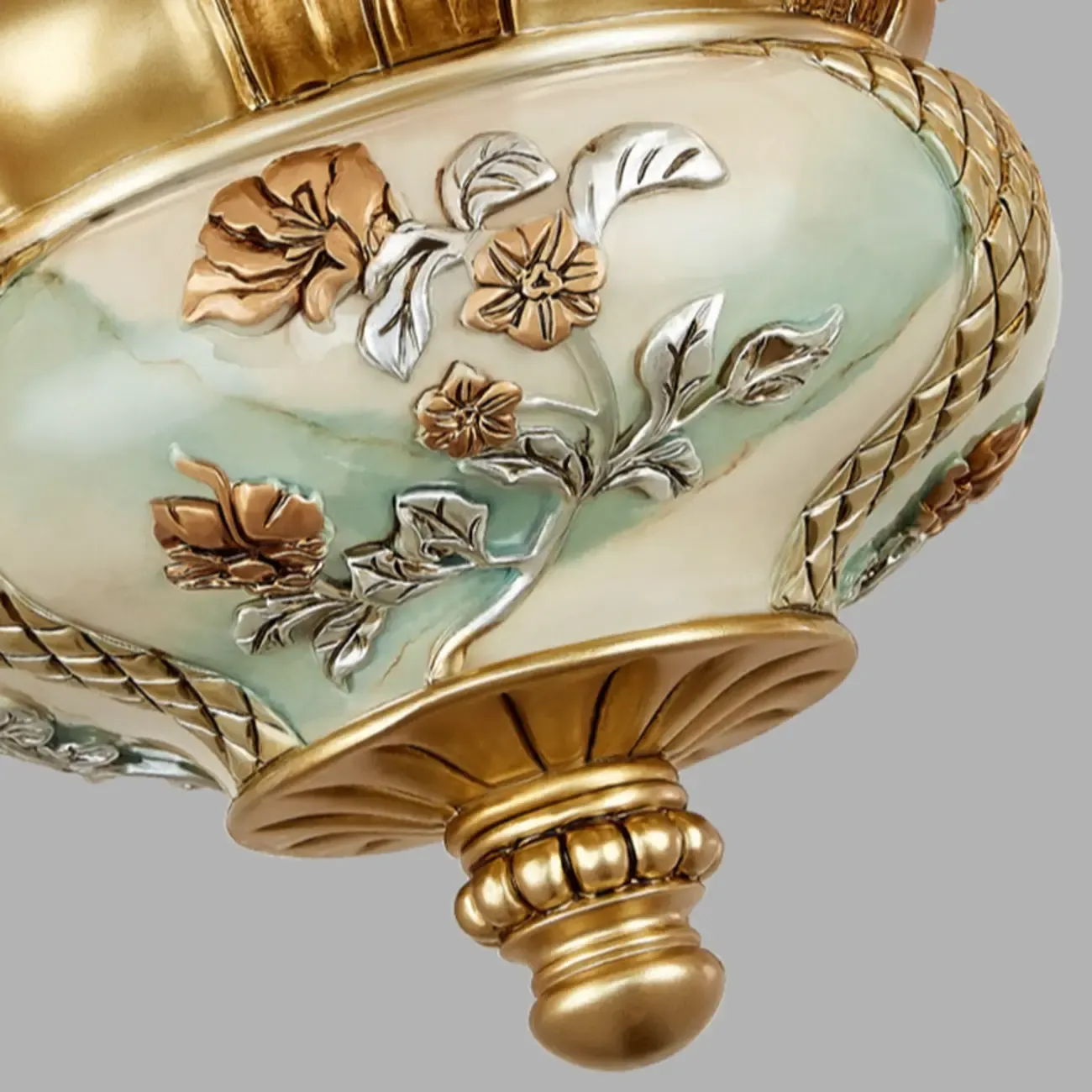 Antique Gold Ceramic Chandelier with Frosted Glass Bell Shape