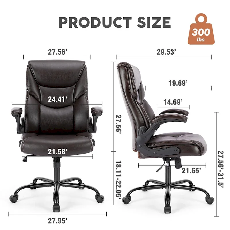 Executive Office PU Leather Desk Chair High Back Flip-Up Armrest Adjustable Ergonomic Home Office Chair