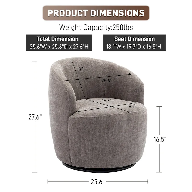 Ouyessir Accent Upholstered Round Velvet 360 Degree Swivel Sofa Chairs