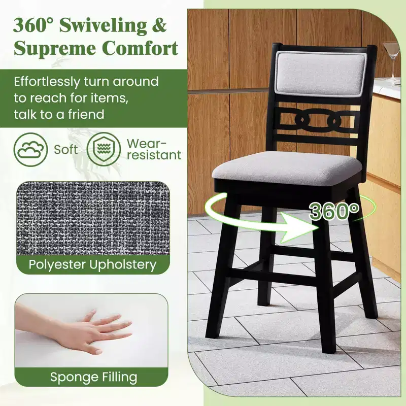 Costway 25 Swivel Counter Height Chairs Set of 2/4 with Upholstered Hollow Backrest