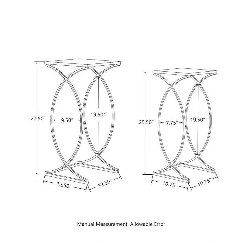 Glitzhome Set of 2 Glam Glass Modern Side Table Sofa Table