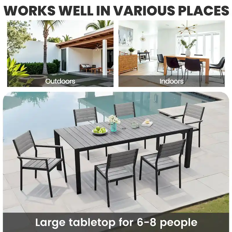 7-Piece Patio Dining Set Aluminum Dining Table with Umbrella Hole and Stackable Chairs