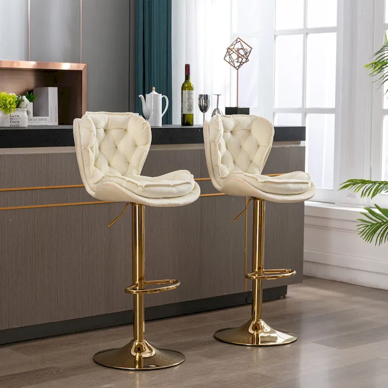 Set of 2 Upholstered Aremless Adjustable Height Bar Stools with Footrest