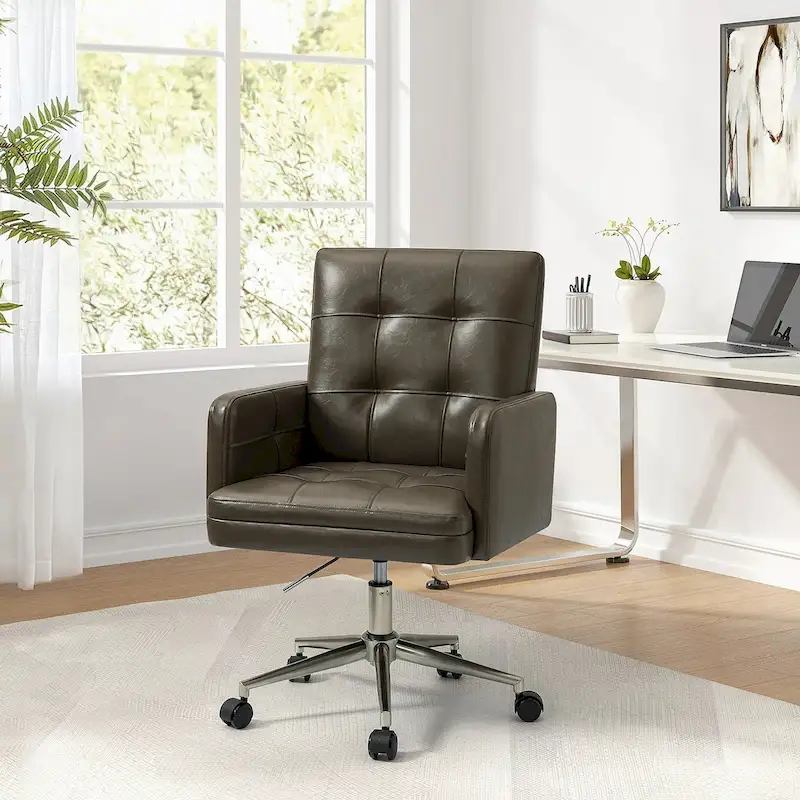 Vegan Leather Height-adjustable Office Chair with 5 Wheels