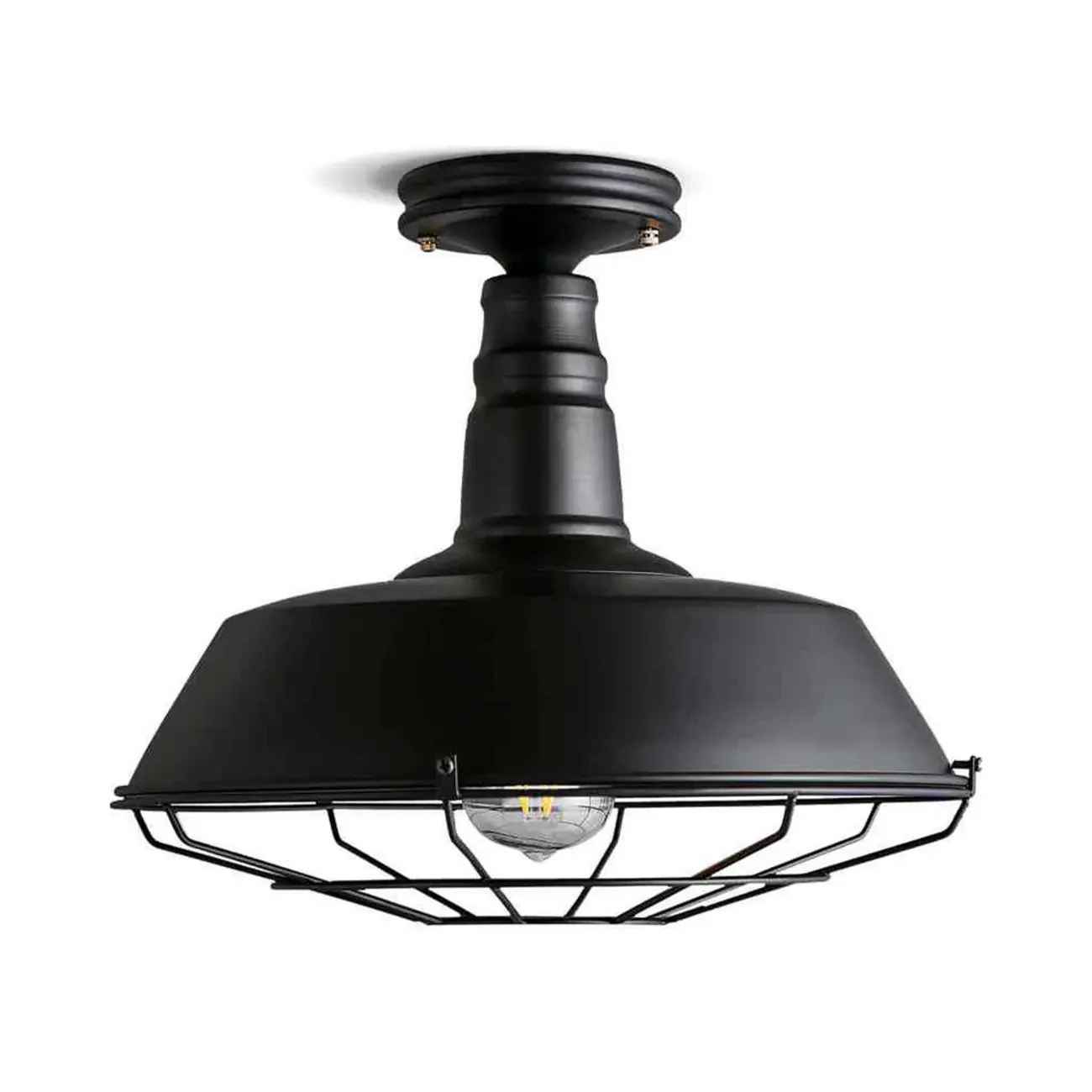 Industrial Black Metal Semi Flush Mount Ceiling Light