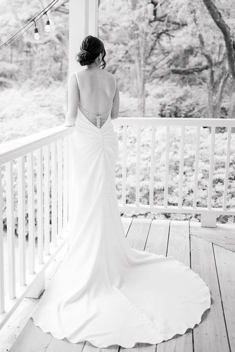 Charming Mermaid Cowl Neck Satin Wedding Dress with Slit