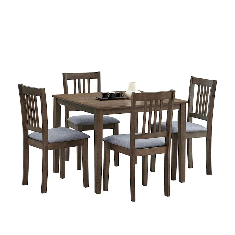 Kitchen Breakfast Nook Dining Table Chairs Set Square Wooden Dining Table Casual Dining Table with 4 Upholstered Dining Chairs