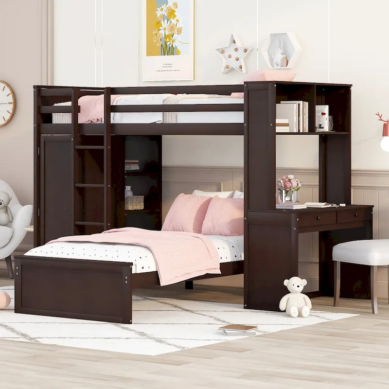 Twin over Twin Pine Loft Bed with Stand-alone