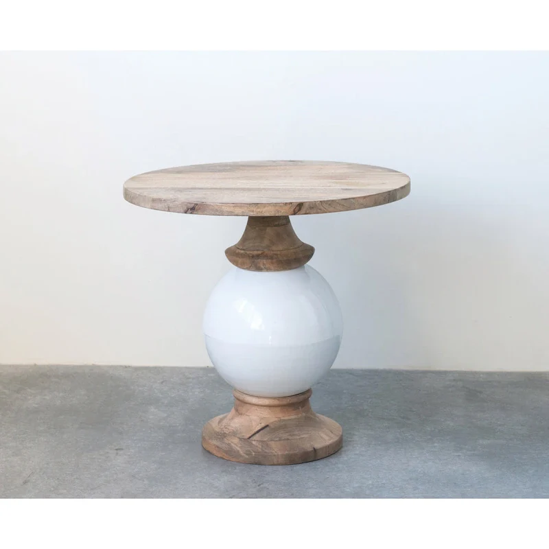 Round Mango Wood and Metal Pedestal Table,