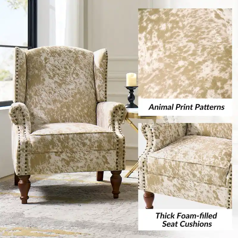 Ivan Traditional Animal Pattern Armchair with Nailhead Trim by HULALA HOME