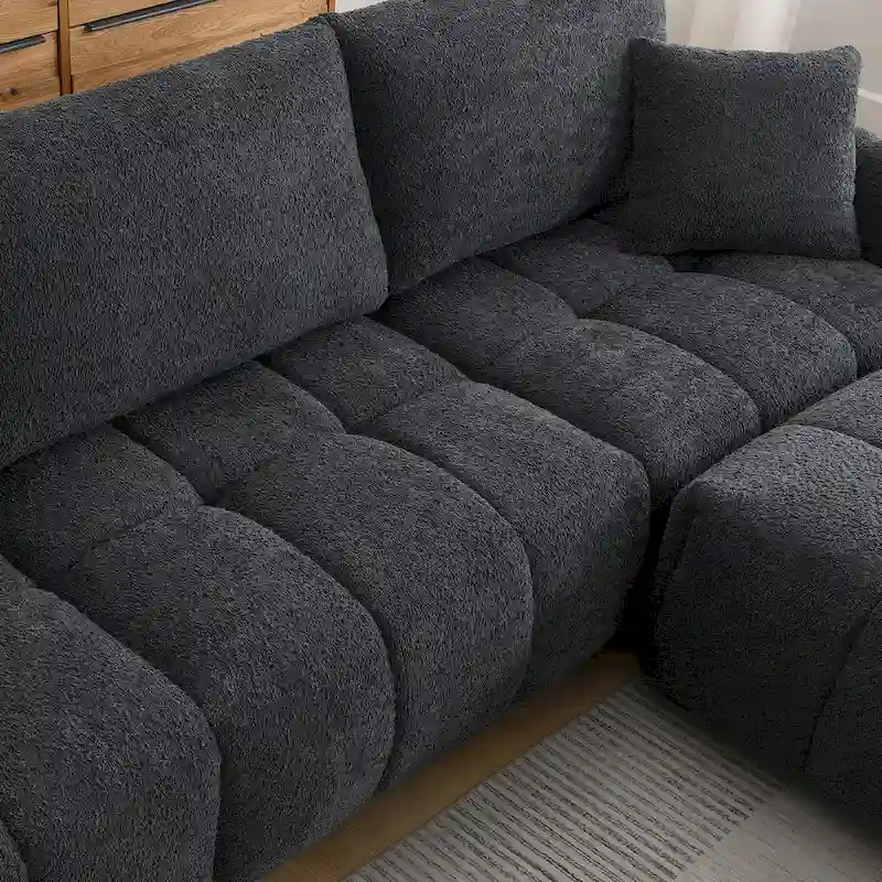 100 L-Shaped Sofa Boucle Fabric Couch with Movable Ottoman