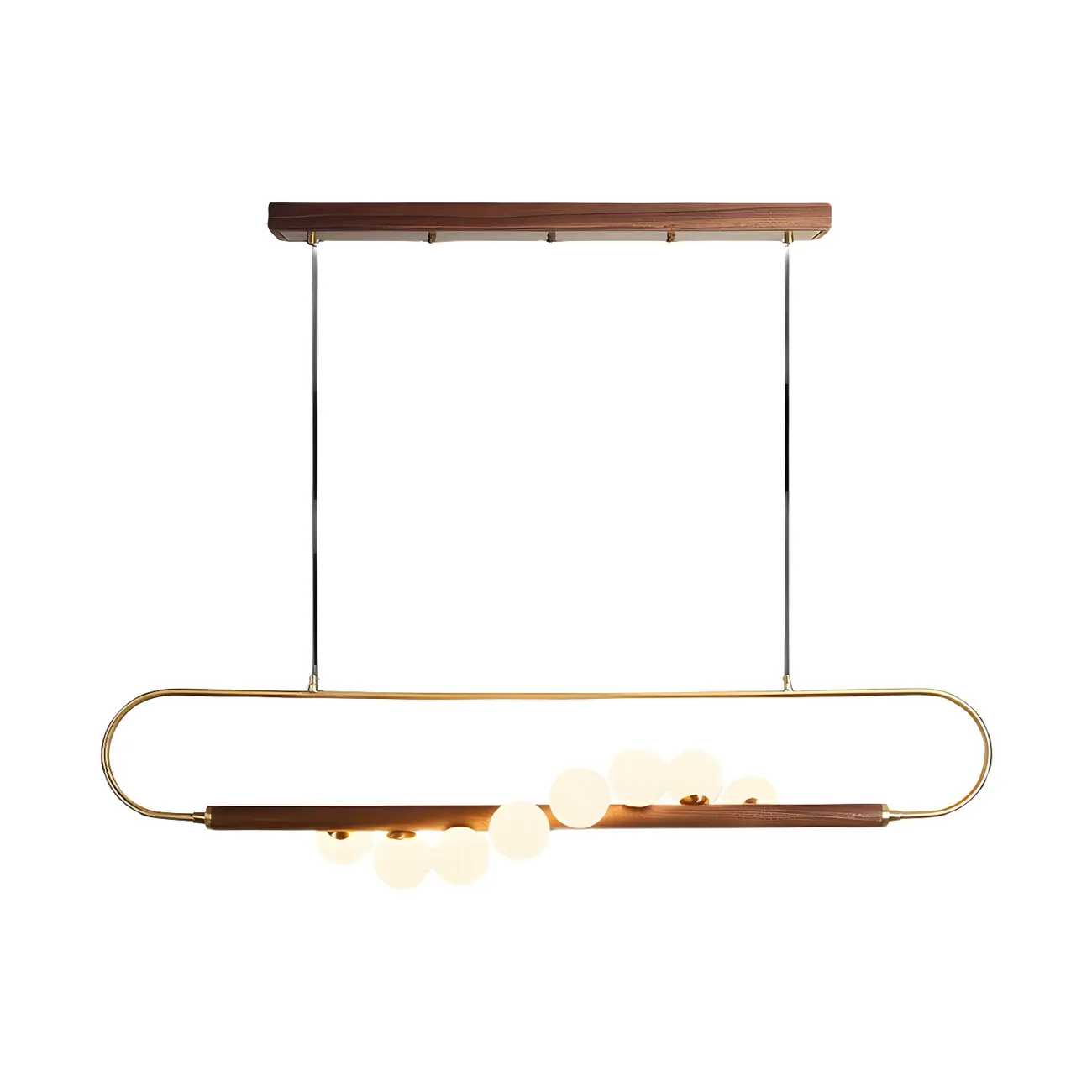 Modern Brass Wood Linear Island Pendant Light