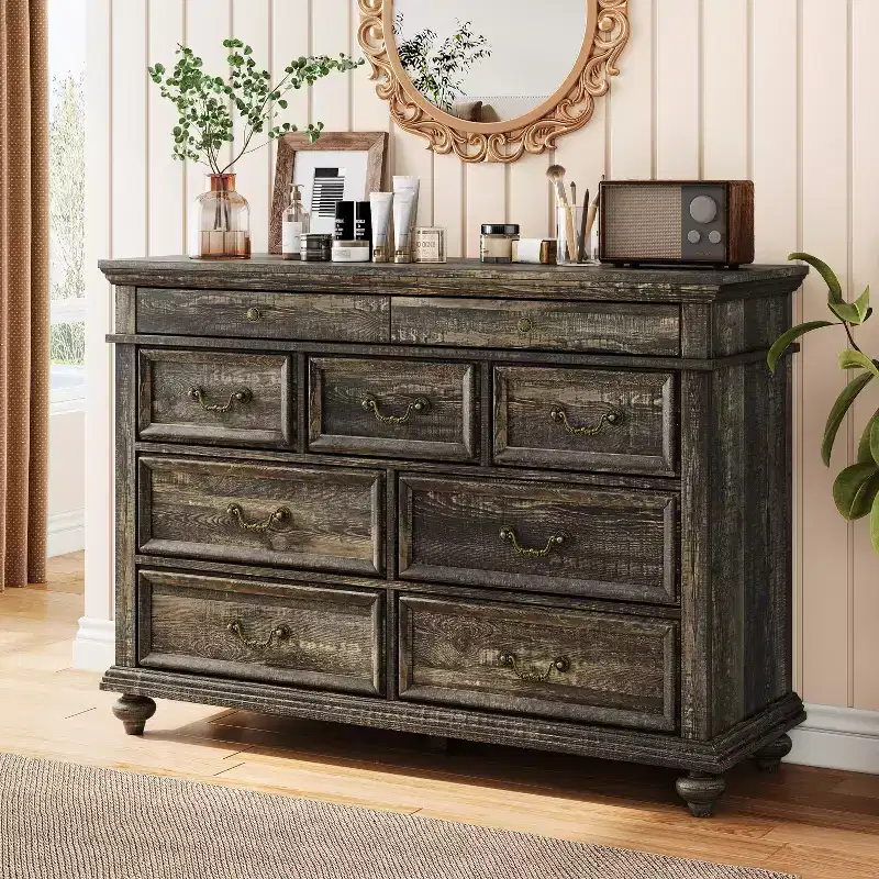 COZONY 47 Wide Farmhouse 9-Drawer Dresser, Rustic Wood Chest of Drawers for Bedroom & Living Room