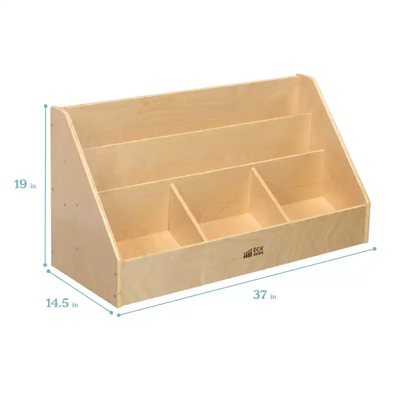 ECR4Kids 5-Compartment Easy-to-Reach Book Display with Storage, Childrens Furniture, Natural