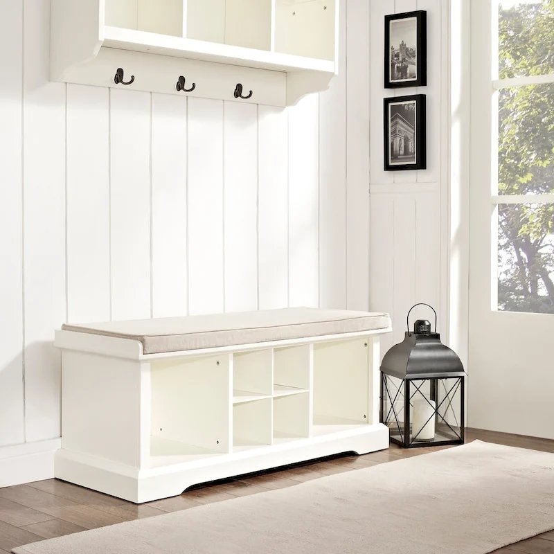Crosley Brennan White Wood Entryway Storage Bench