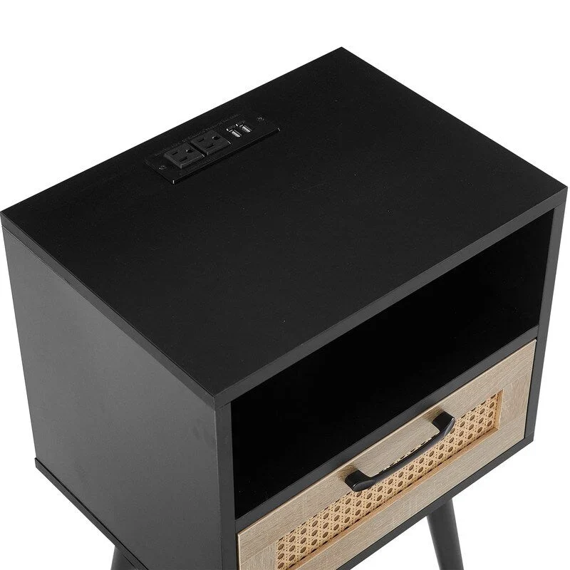 Nightstand with Charging Station End Side Table with Drawer