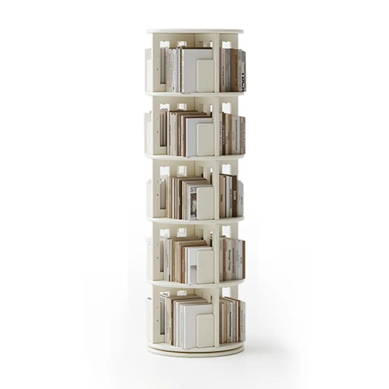 Cylindrical Movable 360° Rotating Wooden Bookshelf with Drawer
