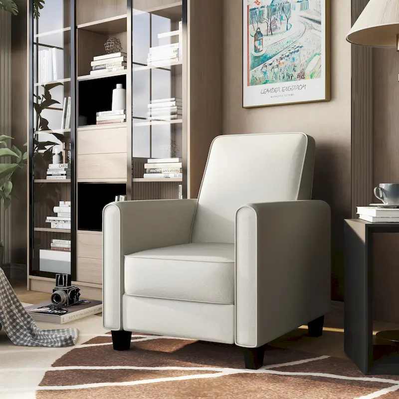 Beige / Grey / Blue Traditional Welted Push-Back Recliner — 1-Person