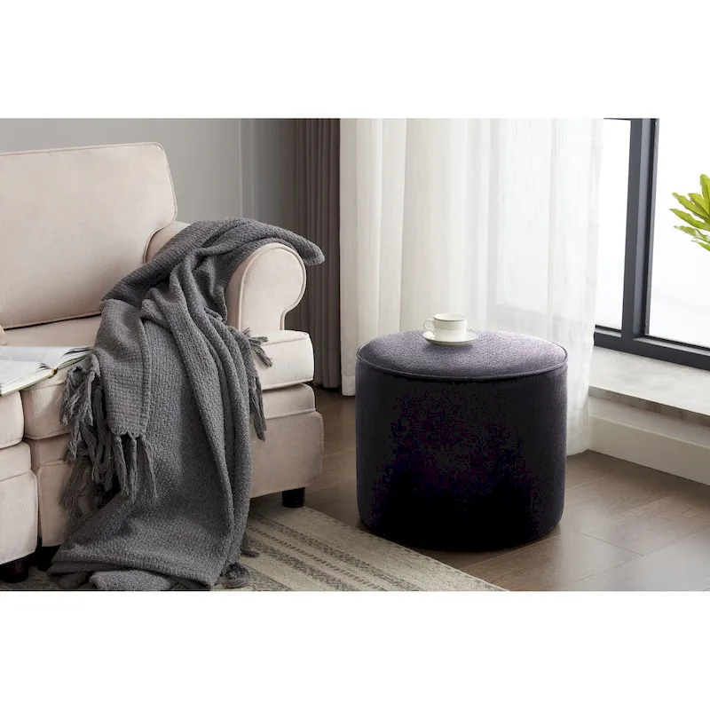 Porthos Home Belia Boucle Fabric Round Ottoman Coffee Table