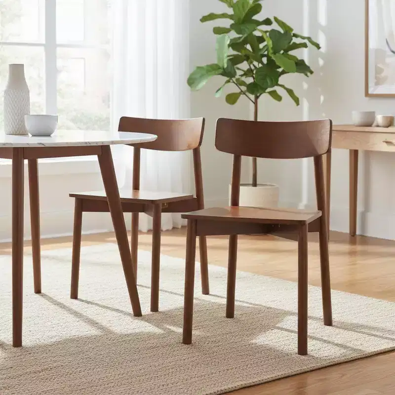 Homy Casa Solid Wood Dining Chairs, Armless Kitchen and Dining Room Side Chairs, Set of 2, Walnut