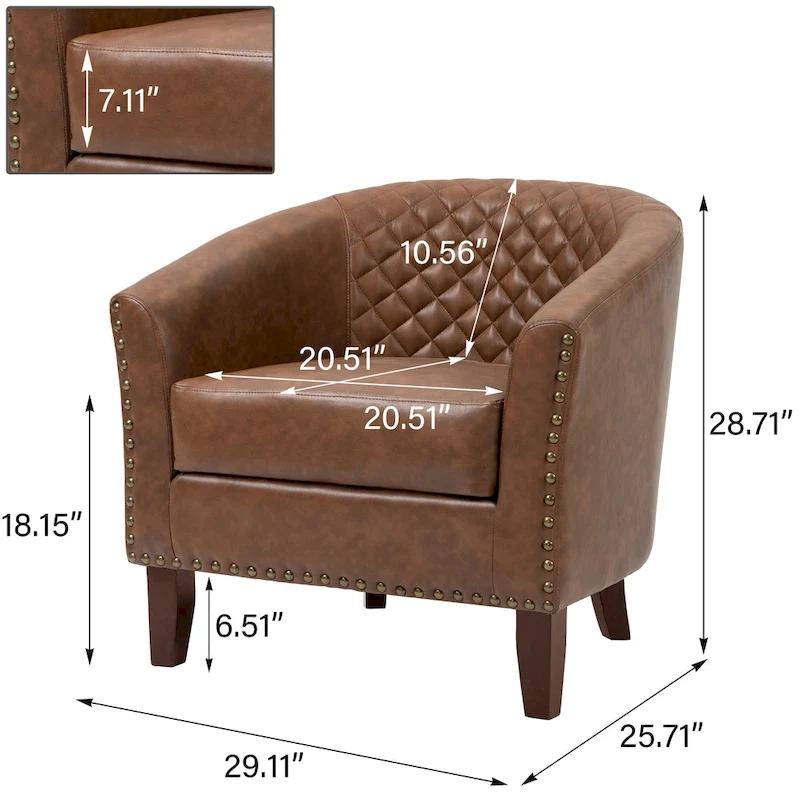 Ethan Accent Chair Barrel PU Leather with Nailhead Trim