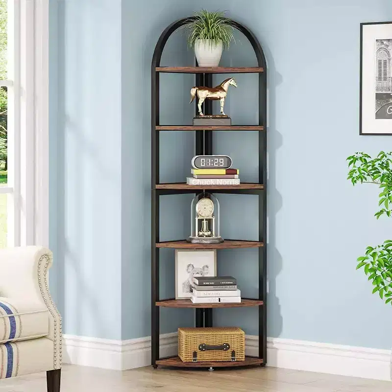 LITTLE TREE 70.87" Tall 6 Tier Corner Bookcase for Home Office Brown
