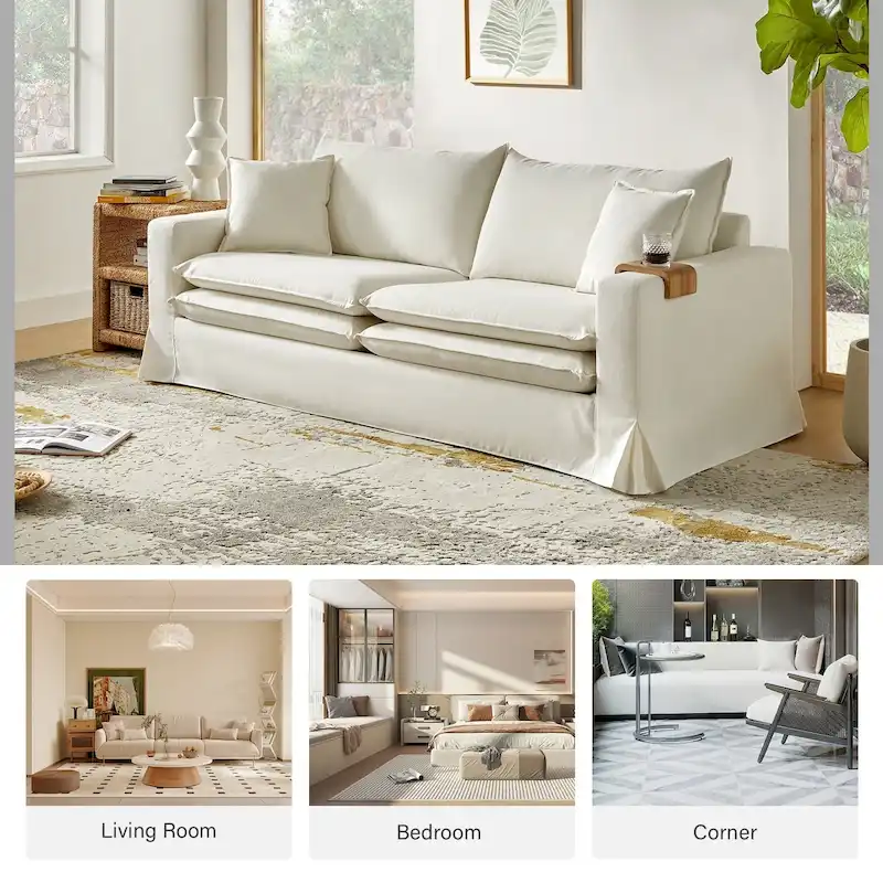 Elias Modern Slipcovered Sofa with Cup Holder and Reversible Cushions by HULALA HOME