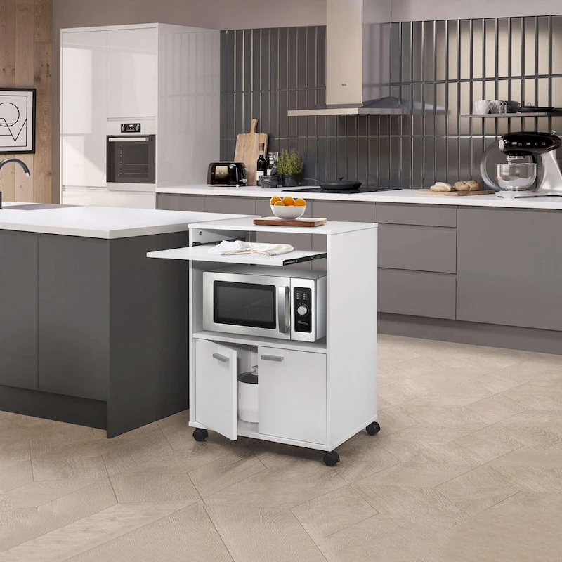 2-Door Kitchen Microwave Cart (White)