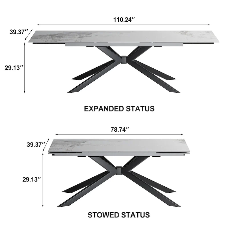 110.24  Extendable Rectangular Sintered Stone Dining Table - 78.74  to 110.24