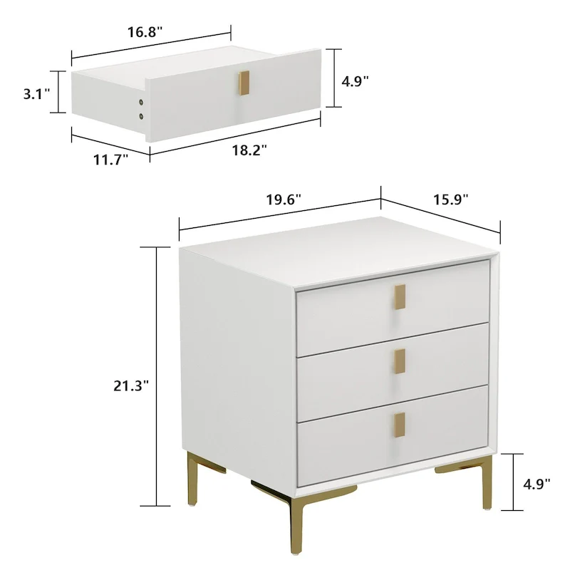 Natural Mid-Century Modern 3-Drawer Nightstand Bedside Table