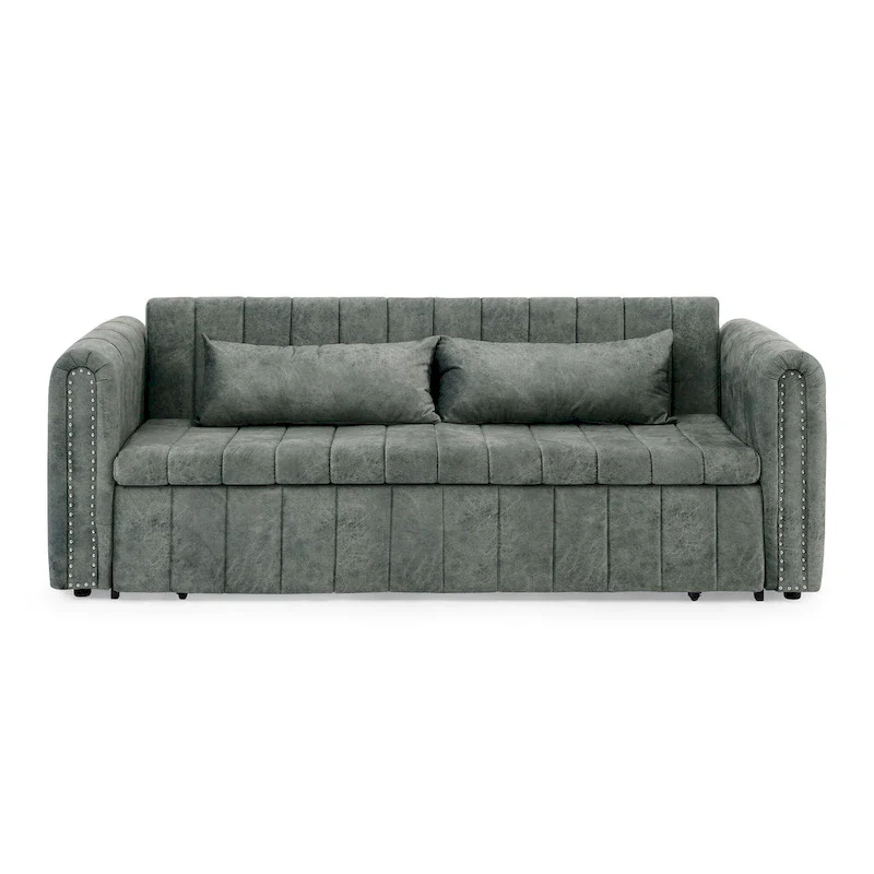 Modern 68 Foam 3 in 1 Pull-Out 3-seaters Bed Sleeper Sofa with Copper Nails and Two Drawers